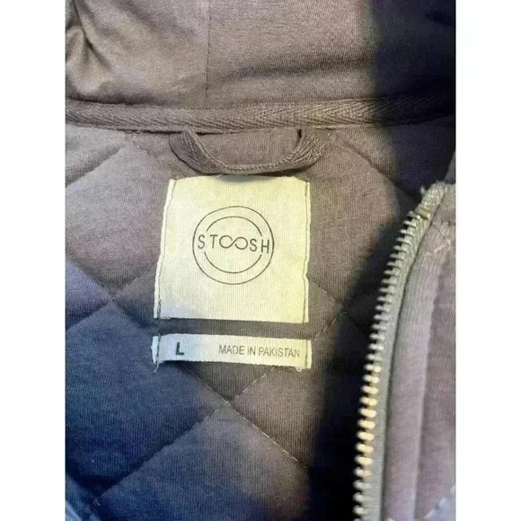 Stoosh Lavender Gray Quilted Cropped Hooded Jacket Sz L zip up warm pockets - Picture 4 of 7